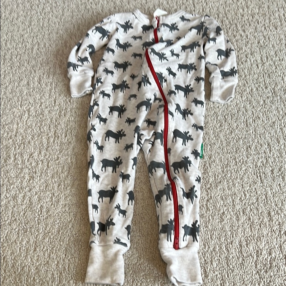 Kids Parade Organics One Piece with Moose Print and Red Zipper